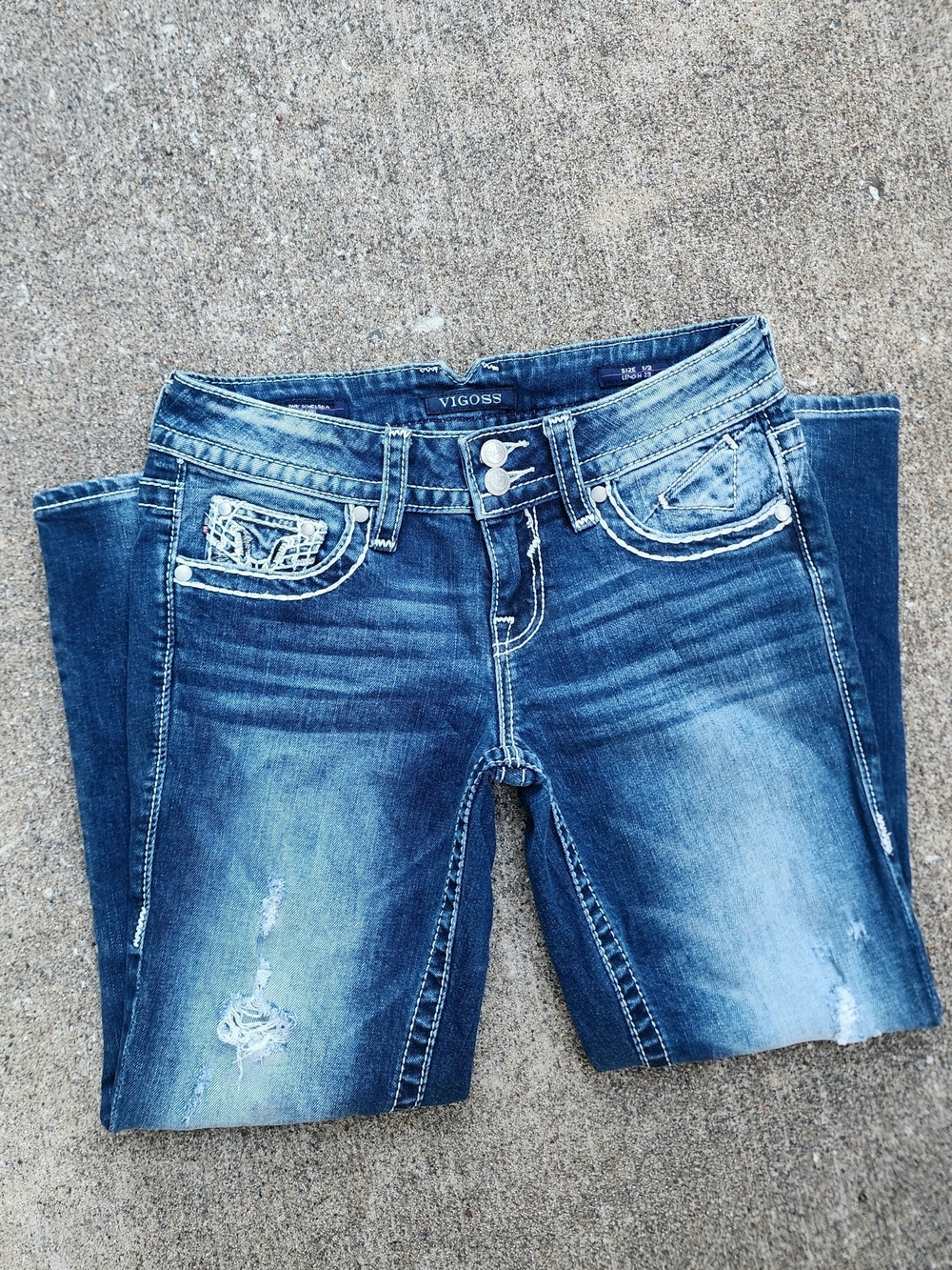 Vigoss The Chelsea Distressed Demin Capri  Cropped Medium Wash Jeans size 1/2